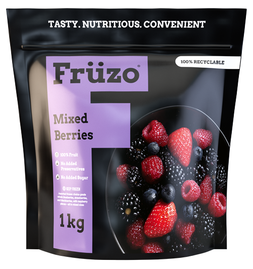 One-kilogram Früzo frozen mixed berries front of packet.