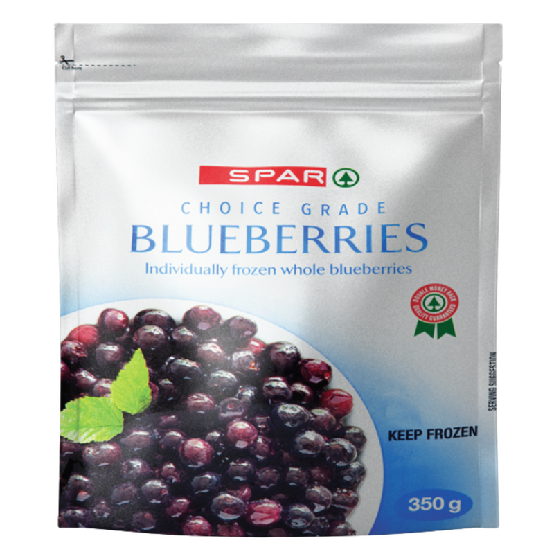 350g Choice Grade frozen blueberries packet packaged by Spar