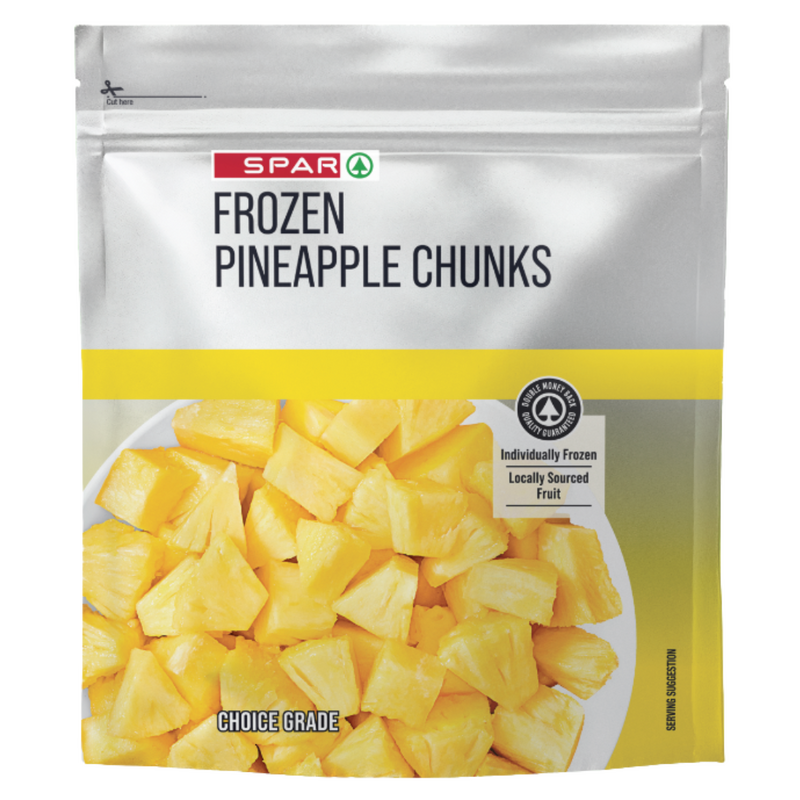 350g Choice Grade pineapple chunks frozen fruit packet packaged by Spar